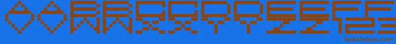 フォントM37FeelTheBit – 茶色の文字が青い背景にあります。