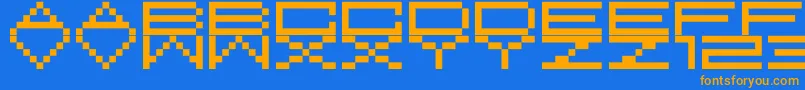 フォントM37FeelTheBit – オレンジ色の文字が青い背景にあります。