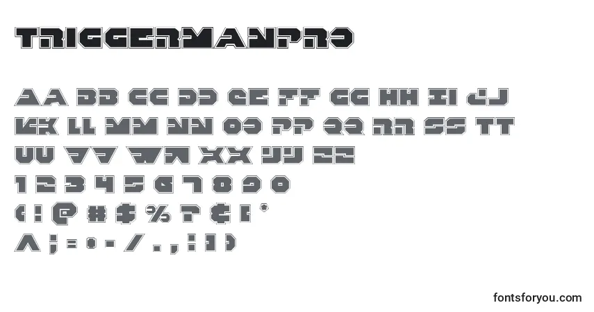 Schriftart Triggermanpro – Alphabet, Zahlen, spezielle Symbole