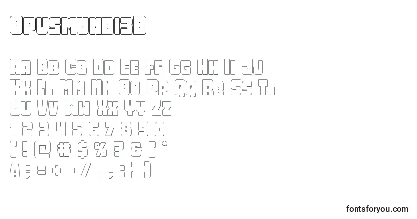 Czcionka Opusmundi3D – alfabet, cyfry, specjalne znaki