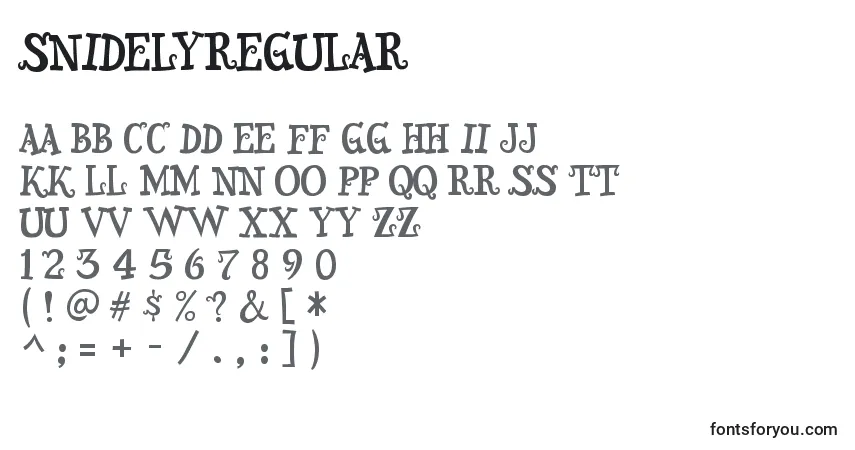 A fonte SnidelyRegular – alfabeto, números, caracteres especiais