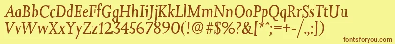 JessicaserialItalic-Schriftart – Braune Schriften auf gelbem Hintergrund