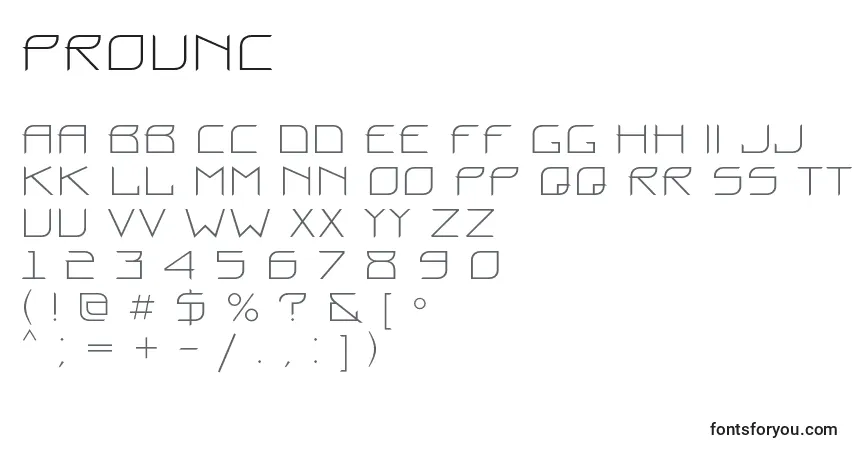 Fuente Prounc - alfabeto, números, caracteres especiales