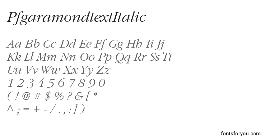 A fonte PfgaramondtextItalic – alfabeto, números, caracteres especiais
