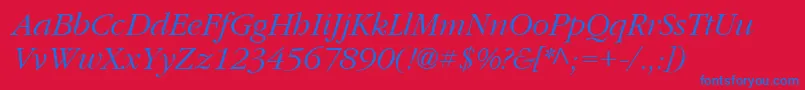 Fonte PfgaramondtextItalic – fontes azuis em um fundo vermelho