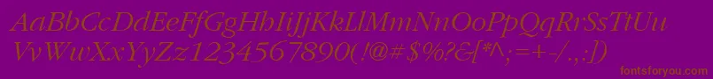 Fonte PfgaramondtextItalic – fontes marrons em um fundo roxo