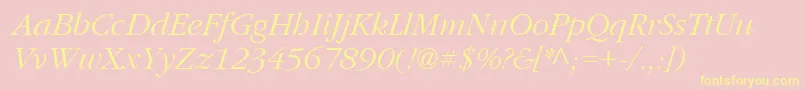 PfgaramondtextItalic-Schriftart – Gelbe Schriften auf rosa Hintergrund