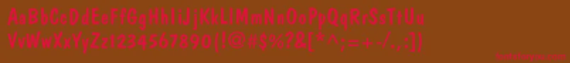 フォントDomcasualstd – 赤い文字が茶色の背景にあります。