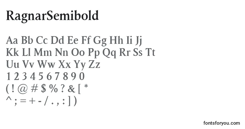 A fonte RagnarSemibold – alfabeto, números, caracteres especiais