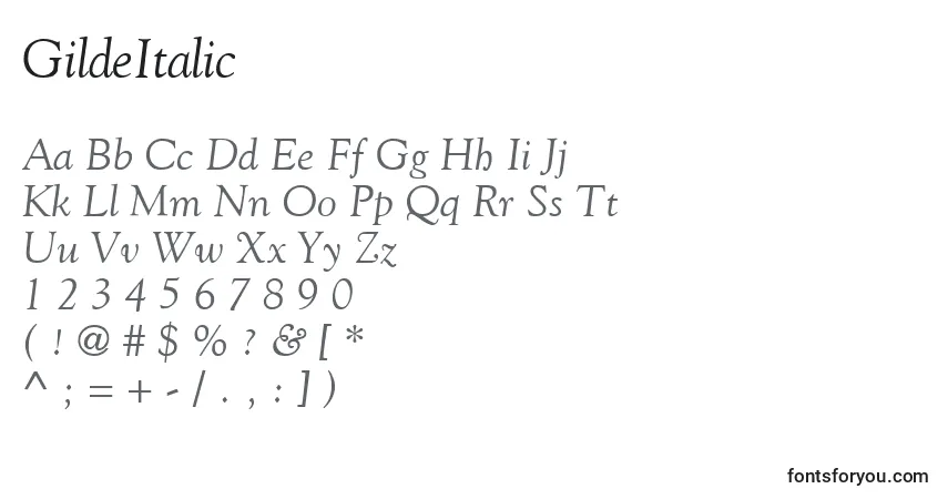 Шрифт GildeItalic – алфавит, цифры, специальные символы