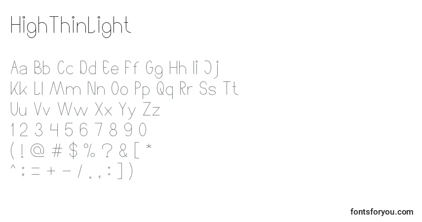 Schriftart HighThinLight – Alphabet, Zahlen, spezielle Symbole