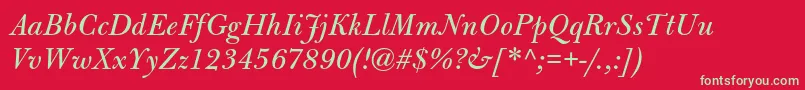 フォントBulmermtstdItalic – 赤い背景に緑の文字