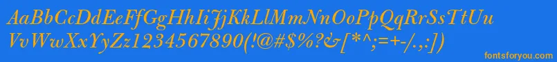 BulmermtstdItalic-Schriftart – Orangefarbene Schriften auf blauem Hintergrund