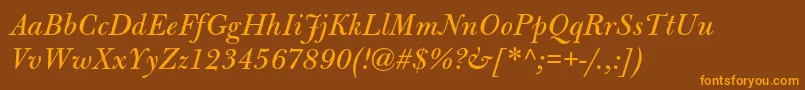 BulmermtstdItalic-Schriftart – Orangefarbene Schriften auf braunem Hintergrund
