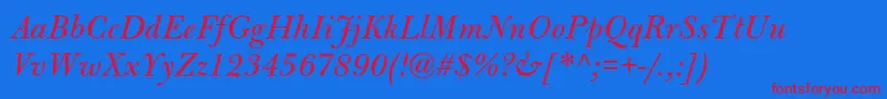 BulmermtstdItalic-Schriftart – Rote Schriften auf blauem Hintergrund