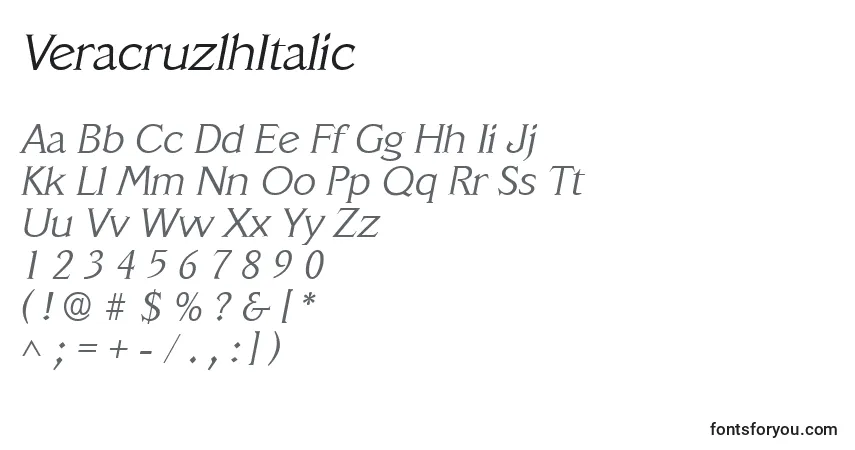 Шрифт VeracruzlhItalic – алфавит, цифры, специальные символы