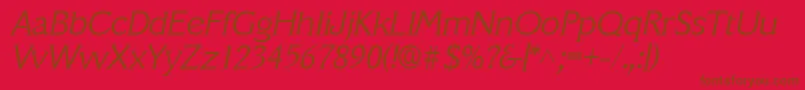 VeracruzlhItalic-Schriftart – Braune Schriften auf rotem Hintergrund