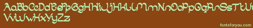 フォントArabianKnight – 緑色の文字が茶色の背景にあります。
