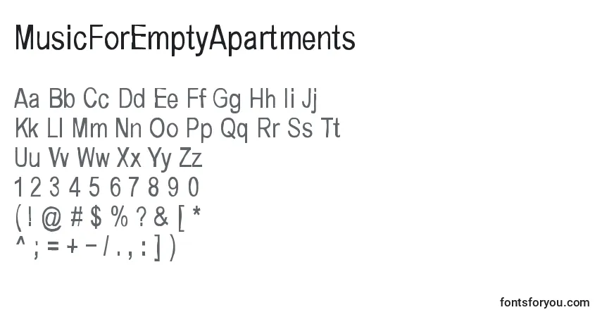 Шрифт MusicForEmptyApartments – алфавит, цифры, специальные символы