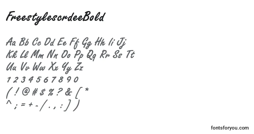 Czcionka FreestylescrdeeBold – alfabet, cyfry, specjalne znaki