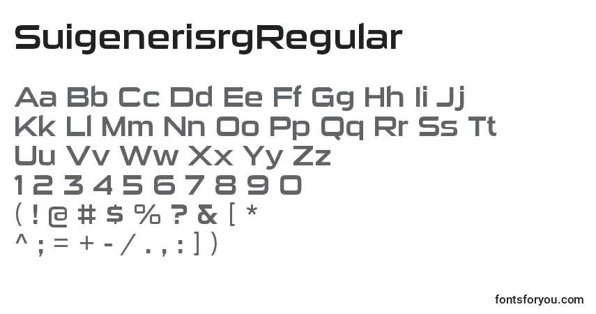 Czcionka SuigenerisrgRegular – alfabet, cyfry, specjalne znaki