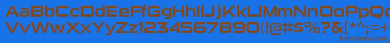 フォントSuigenerisrgRegular – 茶色の文字が青い背景にあります。