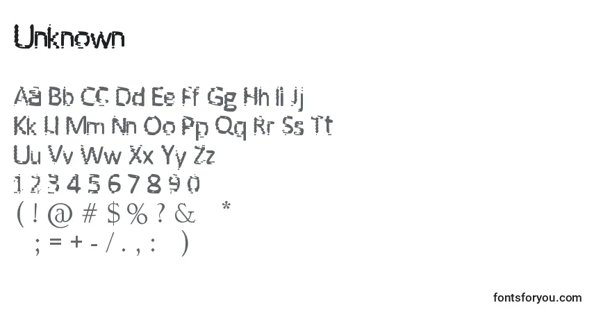 Шрифт Unknown – алфавит, цифры, специальные символы