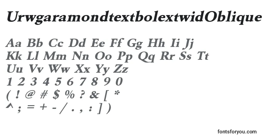 A fonte UrwgaramondtextbolextwidOblique – alfabeto, números, caracteres especiais