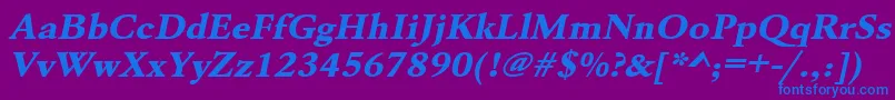 UrwgaramondtextbolextwidOblique-Schriftart – Blaue Schriften auf violettem Hintergrund