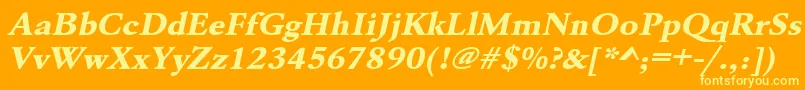 Шрифт UrwgaramondtextbolextwidOblique – жёлтые шрифты на оранжевом фоне