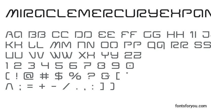 Шрифт Miraclemercuryexpand – алфавит, цифры, специальные символы