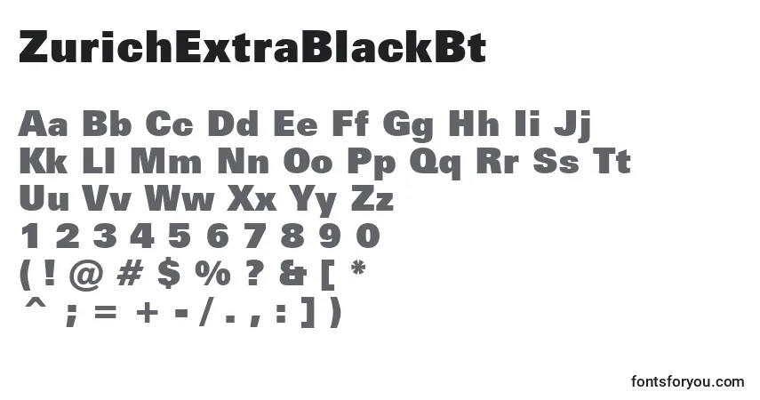 Czcionka ZurichExtraBlackBt – alfabet, cyfry, specjalne znaki