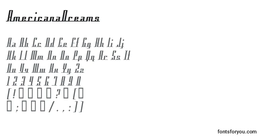 AmericanaDreams-fontti – aakkoset, numerot, erikoismerkit