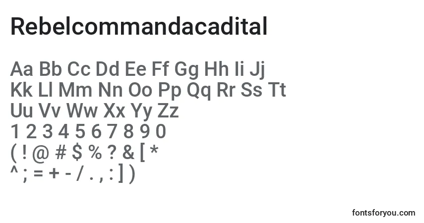 Schriftart Rebelcommandacadital – Alphabet, Zahlen, spezielle Symbole
