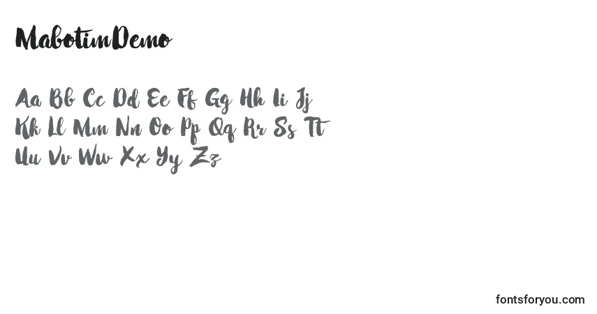 Czcionka MabotimDemo – alfabet, cyfry, specjalne znaki