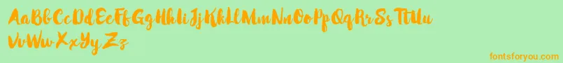 フォントMabotimDemo – オレンジの文字が緑の背景にあります。