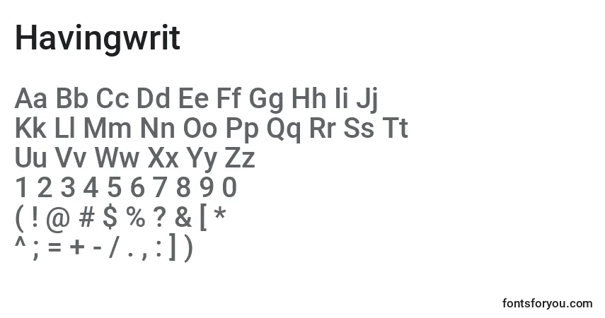 Schriftart Havingwrit – Alphabet, Zahlen, spezielle Symbole