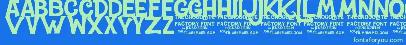 フォントCharlieTheChocolateFactory – 青い背景に緑のフォント