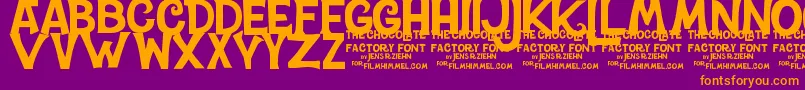 CharlieTheChocolateFactory-Schriftart – Orangefarbene Schriften auf violettem Hintergrund