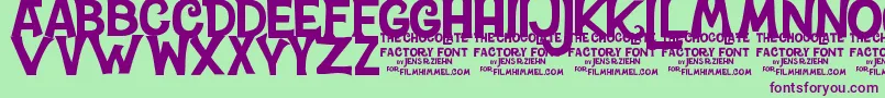 Шрифт CharlieTheChocolateFactory – фиолетовые шрифты на зелёном фоне