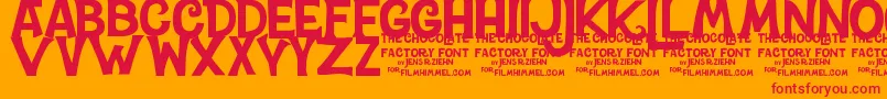 Шрифт CharlieTheChocolateFactory – красные шрифты на оранжевом фоне