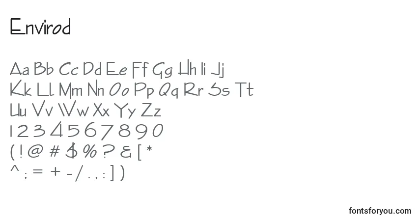 Envirod-fontti – aakkoset, numerot, erikoismerkit