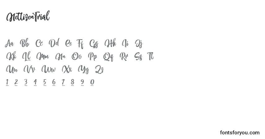 A fonte NettizenTrial (59505) – alfabeto, números, caracteres especiais