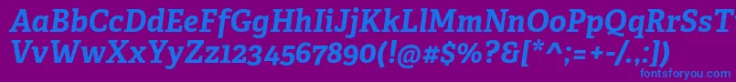 AdelleCyrillicBoldItalic-Schriftart – Blaue Schriften auf violettem Hintergrund