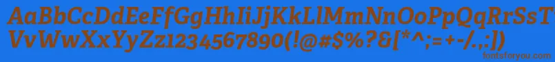 AdelleCyrillicBoldItalic-Schriftart – Braune Schriften auf blauem Hintergrund