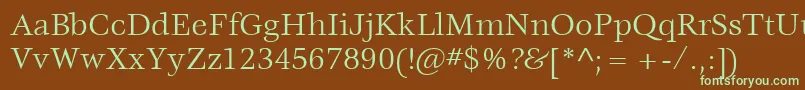 ItcVeljovicLtBook-fontti – vihreät fontit ruskealla taustalla