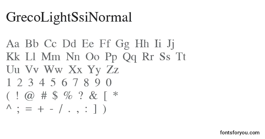 A fonte GrecoLightSsiNormal – alfabeto, números, caracteres especiais