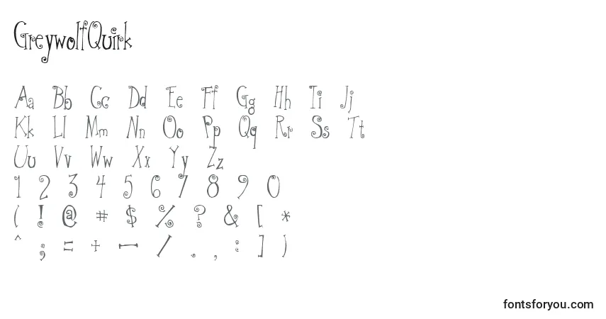 A fonte GreywolfQuirk – alfabeto, números, caracteres especiais