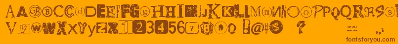 DistressedRansomNote-Schriftart – Braune Schriften auf orangefarbenem Hintergrund