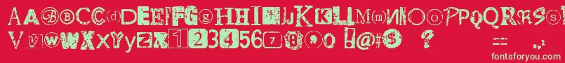 フォントDistressedRansomNote – 赤い背景に緑の文字